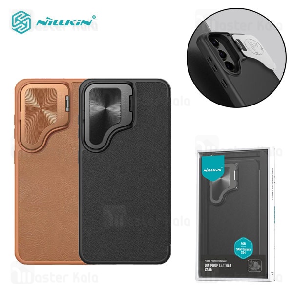 کیف چرمی نیلکین سامسونگ Samsung Galaxy S24 Nillkin Qin Prop Leather Case دارای محافظ دوربین