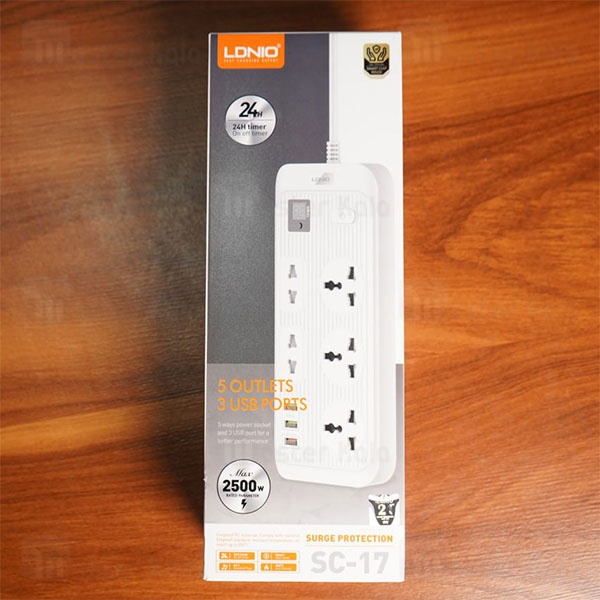 چند راهی برق و شارژر تایمردار الدینیو LDNIO SC-17 دارای 3 پورت