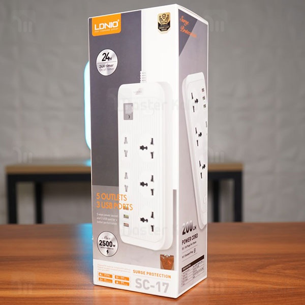 چند راهی برق و شارژر تایمردار الدینیو LDNIO SC-17 دارای 3 پورت