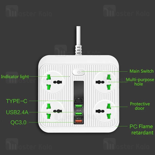 چند راهی برق و شارژر ارلدام Earldom Power Socket ES-SC05 دارای 4 پورت
