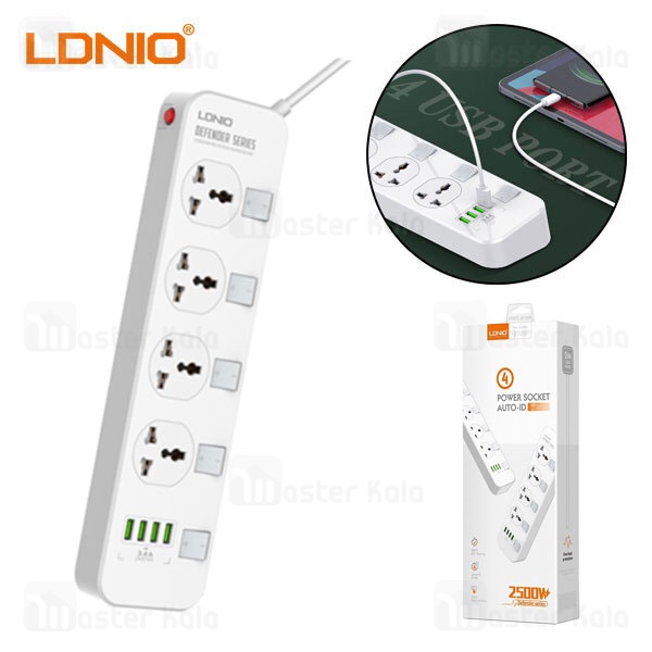 چند راهی برق LDNIO SC4408 Defender Series 4 USB Port Power Strip