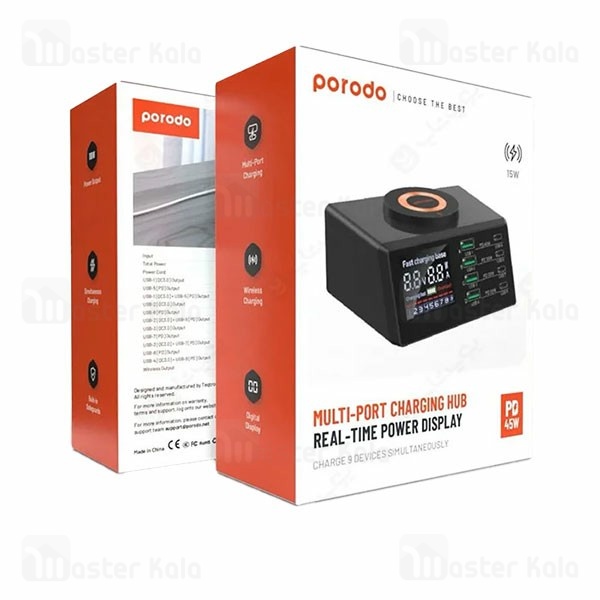 هاب شارژر 8 پورت و شارژر وایرلس پرودو Porodo PD-MFMGFC Multi-Port Charging Hub