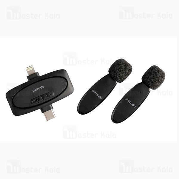 میکروفون بی سیم پرودو Porodo Dual Mic Lavalier Wireless Microphone دارای 2 فرستنده