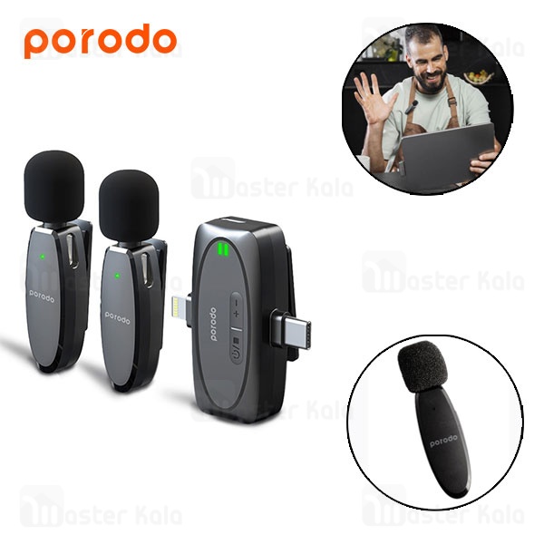 میکروفون بی سیم پرودو Porodo Dual Mic Lavalier Wireless Microphone دارای 2 فرستنده