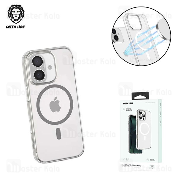 قاب محافظ مگ سیف گرین لاین آیفون Apple iPhone 16 Green Lion Magsafe Delgado Clear Case