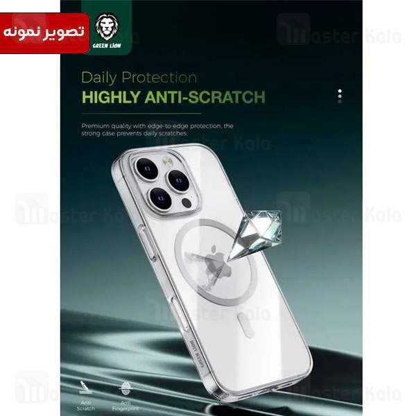 قاب محافظ مگ سیف گرین لاین آیفون Apple iPhone 16 Green Lion Magsafe Delgado Clear Case