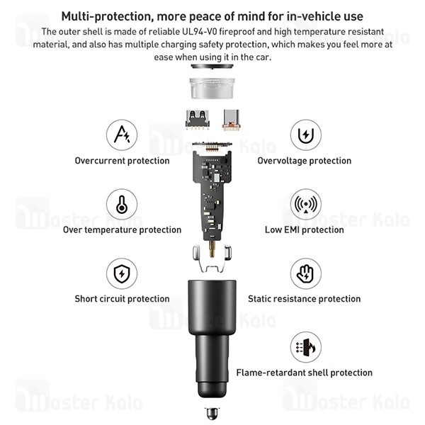 شارژر فندکی فست شارژ شیائومی Xiaomi Car Charger Fast Charging 1A1C MDY-16-EQ توان 43 وات