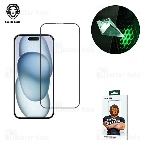 گلس تمام صفحه تمام چسب گرین لاین آیفون iPhone 16 Green Lion 3D Silicone Plus