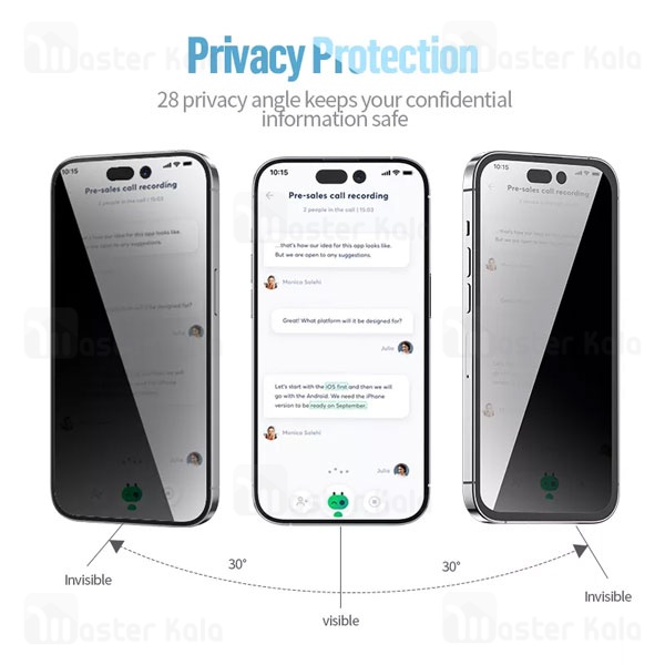 گلس حریم شخصی تمام صفحه تمام چسب Apple iPhone 13 Pro Max / iPhone 14 Plus Blueo Privacy Glass