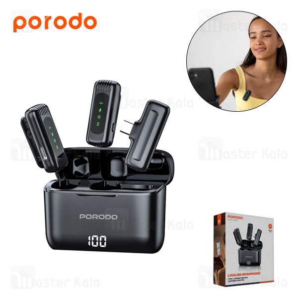 میکروفون بی سیم پرودو Porodo Lavalier Microphone PD-LDMCLA دارای 2 فرستنده