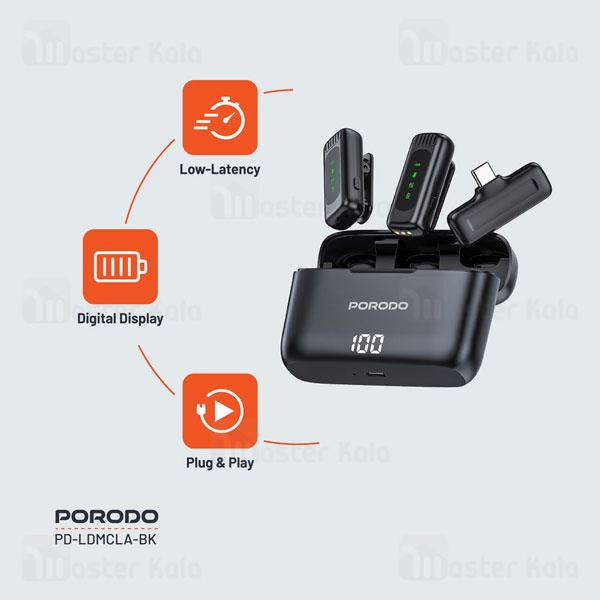 میکروفون بی سیم پرودو Porodo Lavalier Microphone PD-LDMCLA دارای 2 فرستنده