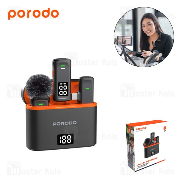 میکروفون بی سیم پرودو Porodo Lavalier Microphone PD-WCDMIC دارای 2 فرستنده