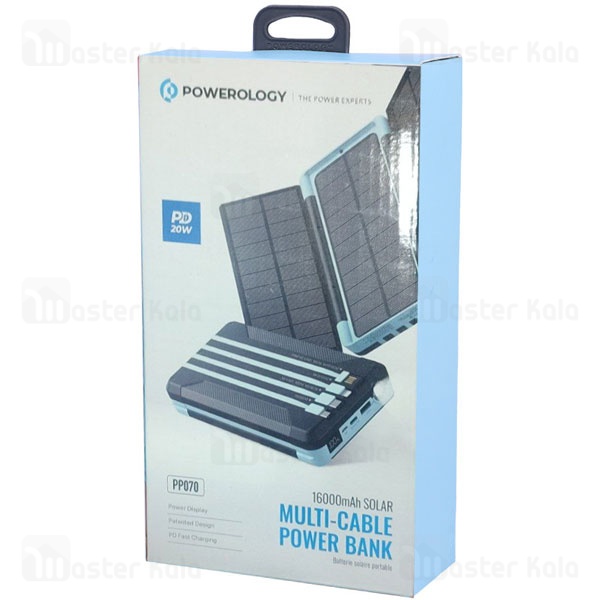 پاوربانک 16000 پاورولوژی Powerology Multi-Cable Power Bank PPBCHA70 توان 20 وات همراه با کابل متصل