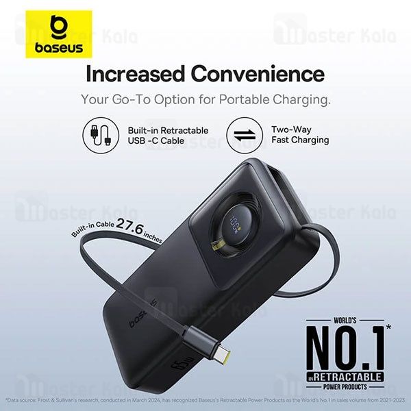 پاوربانک 20000 بیسوس Baseus Free2Pull P10073700123 توان 65 وات با کابل تایپ سی جمع شونده