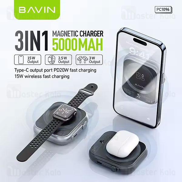 پاوربانک وایرلس 5000 مگنتی باوین Bavin PC1096