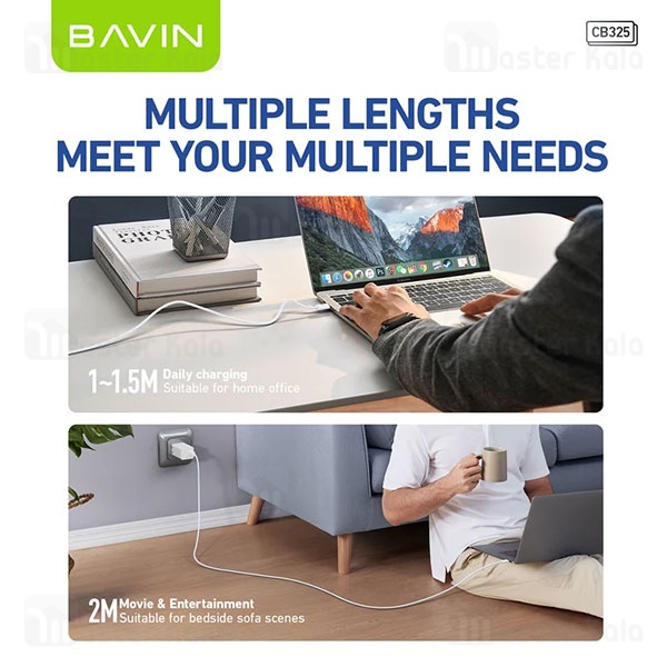 کابل Type-C به Type-C باوین Bavin CB325 طول 1.5 متر توان 60 وات