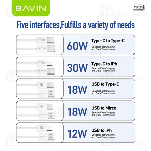 کابل Type-C به Type-C باوین Bavin CB325 طول 1.5 متر توان 60 وات