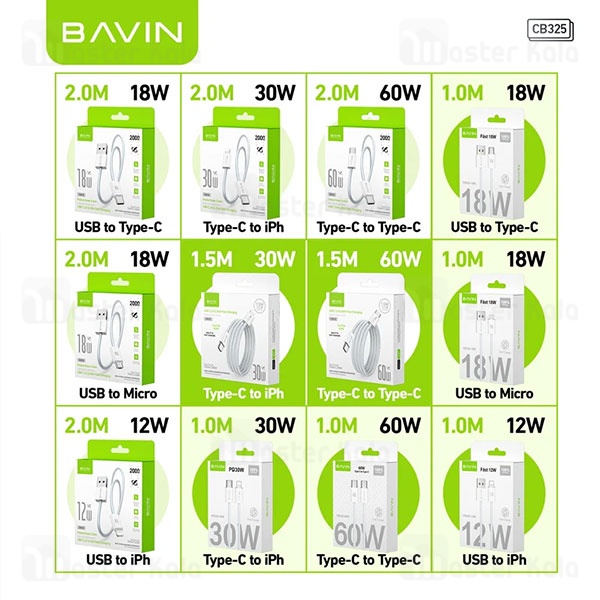کابل Type-C به Type-C باوین Bavin CB325 طول 1.5 متر توان 60 وات