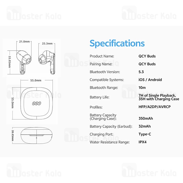 هندزفری بلوتوث کیو سی وای QCY Buds QT43