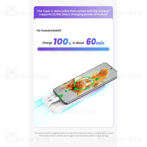پاوربانک 10000 یوسمز USAMS CD193 توان 22.5 وات با کابل متصل