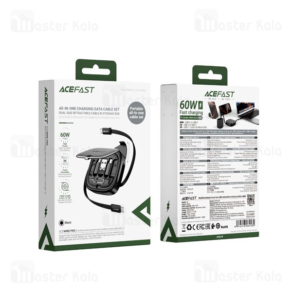 پک کابل چند منظوره ایس فست ACEFAST J3 Acewire Pro توان 60 وات همراه با کابل جمع‌شونده