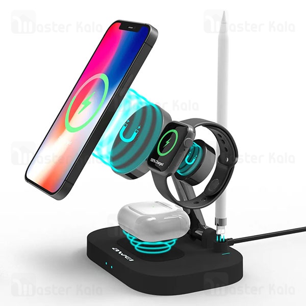 استند و شارژر وایرلس چندکاره اوی Awei W22 4 in 1 توان 15 وات با قابلیت شارژ اپل واچ