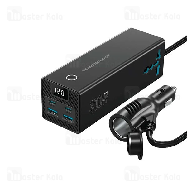شارژر فندکی و چند راهی برق خودرو پاورولوژی Powerology 300W Power Inverter PD36W PWCUQC038 توان 36 وات