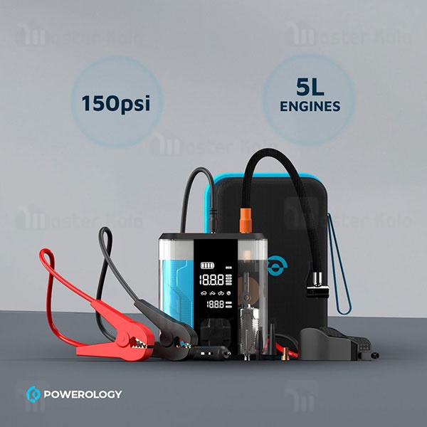 پاوربانک 8800 و کمپرسور باد و جامپ استارتر خودرو پاورولوژی Powerology PPBCHA47-TP
