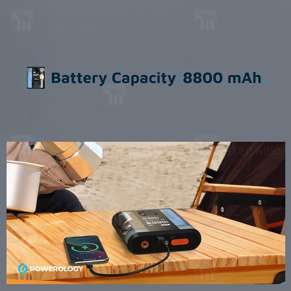 پاوربانک 8800 و کمپرسور باد و جامپ استارتر خودرو پاورولوژی Powerology PPBCHA47-TP