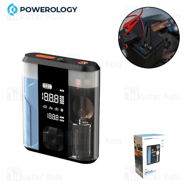 پاوربانک 8800 و کمپرسور باد و جامپ استارتر خودرو پاورولوژی Powerology PPBCHA47-TP