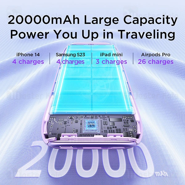 پاوربانک 20000 جویروم Joyroom JR-L012 Plus توان 22.5 وات با کابل متصل