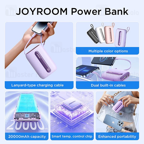 پاوربانک 20000 جویروم Joyroom JR-L012 Plus توان 22.5 وات با کابل متصل