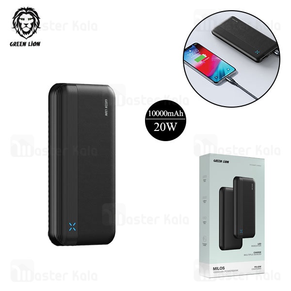 پاوربانک 10000 گرین لاین Green Lion Milos GL-PB83 GNMIL10KPBBK توان 20 وات