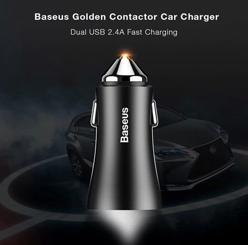 شارژر فندکی 2 پورت بیسوس Baseus Golden Contactor Dual U Intelligent