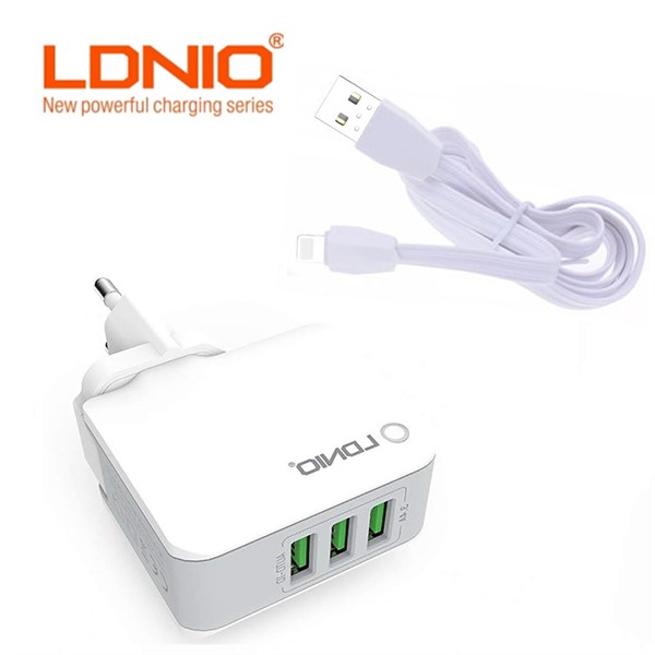 آداپتور شارژر سه پورت الدینیو LDNIO A3303 Charger Adapter همراه با کابل