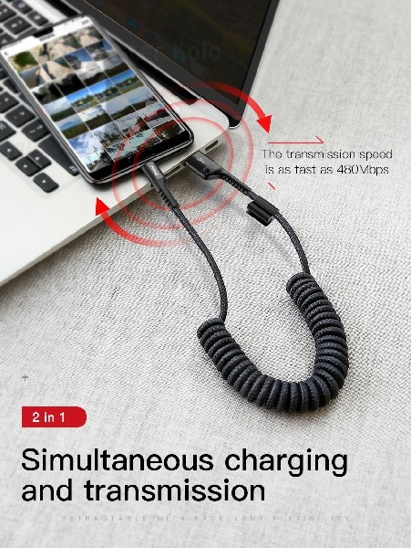 کابل Type C بیسوس Baseus Fish Eye Spring طراحی تلفنی با توان 2 آمپر