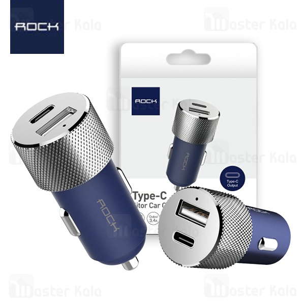 شارژ فندکی دو پورت راک Rock RCC0128 Sitor Car Charger با پورت تایپ سی 3 آمپر