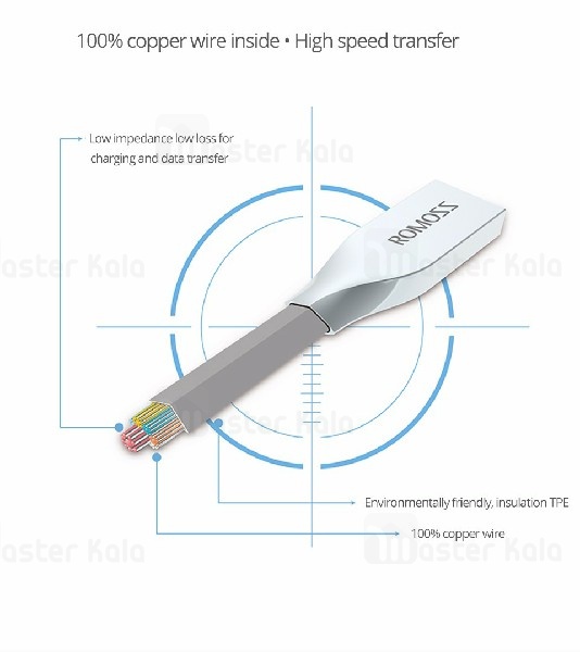 کابل دو کاره روموس Romoss CB22c Champion میکرو USB و لایتنینگ توان 2.1 آمپر