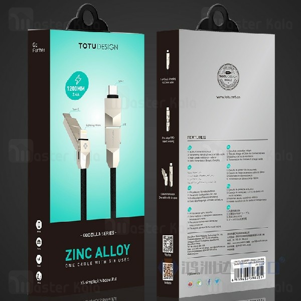 کابل 6 کاره توتو TOTU Godzilla BBAA-01 توان 2.4 آمپر و طول 1.2 متر