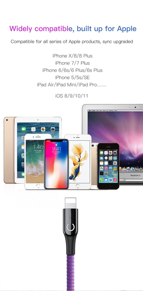 کابل لایتنینگ Baseus C-Shaped Light intelligent CALCD-01