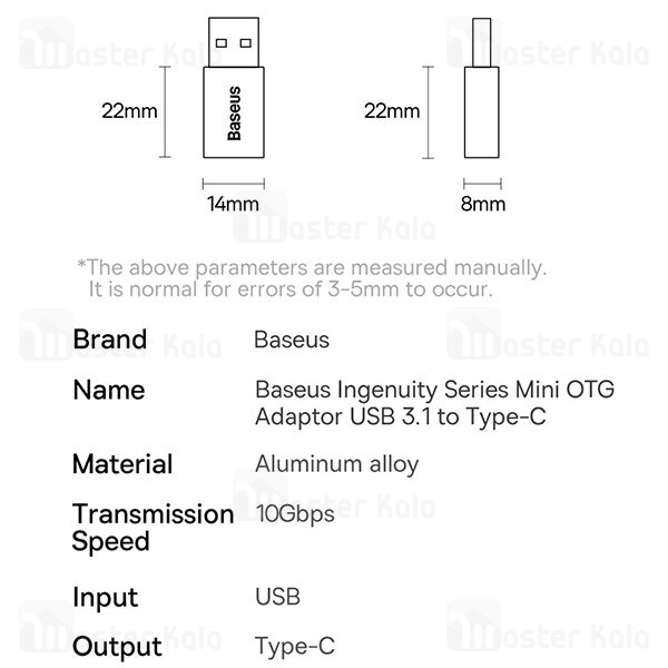 مبدل Baseus Ingenuity Mini OTG Adaptor Type C to USB-A 3.1 ZJJQ000101
