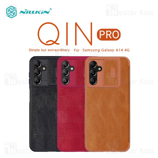 کیف چرمی نیلکین سامسونگ Samsung Galaxy A14 4G Nillkin Qin Pro Leather Case دارای محافظ دوربین