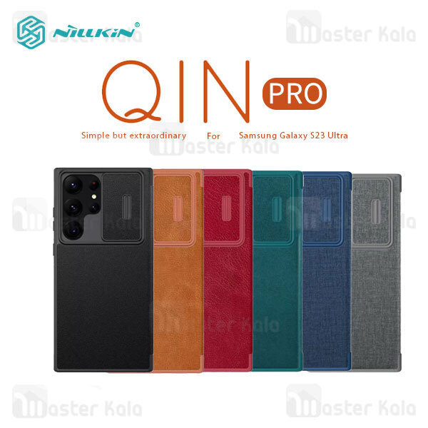 کیف چرمی نیلکین سامسونگ Samsung Galaxy S23 Ultra Nillkin Qin Pro Leather Case دارای محافظ دوربین