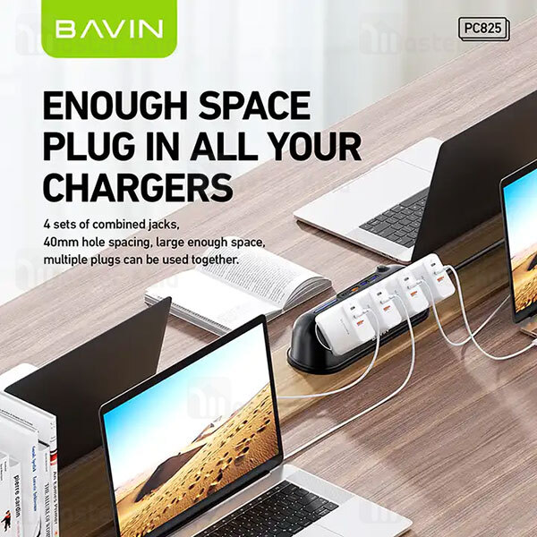 چند راهی برق و شارژر باوین Bavin PC825 دارای 4 پورت