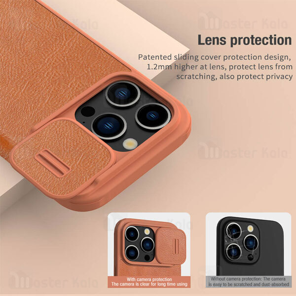 کیف چرمی نیلکین آیفون Apple iPhone 15 Pro Max Nillkin Qin Pro Leather Case دارای محافظ دوربین