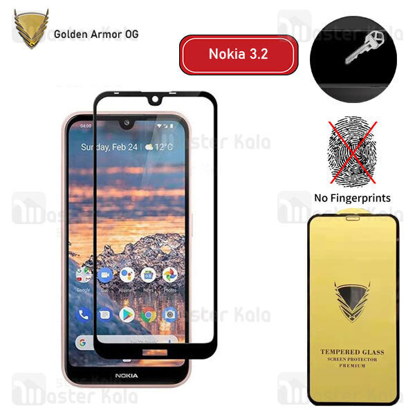 محافظ صفحه شیشه ای تمام صفحه تمام چسب OG نوکیا Nokia 3.2 OG 2.5D Gold Armor Glass