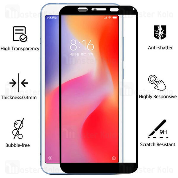 گلس تمام صفحه Xiaomi Redmi 6 / Redmi 6A 9D Full Glue Glass