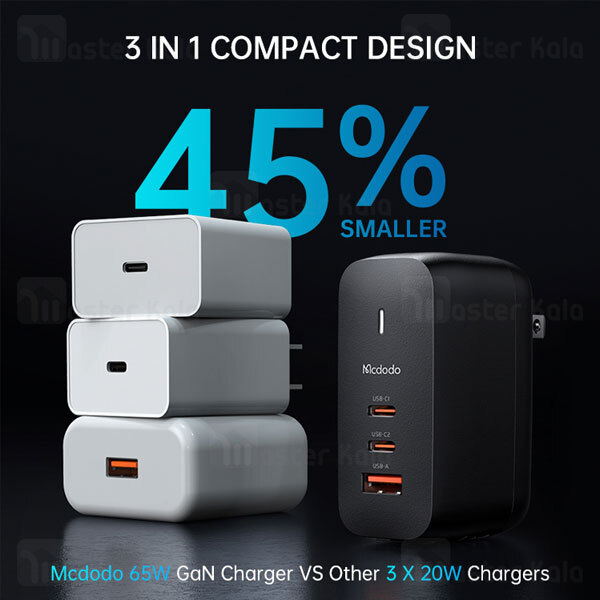 شارژر دیواری مک دودو Mcdodo CH-0291 GaN Dual Type-C USB توان 65 وات