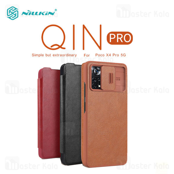 کیف چرمی نیلکین Xiaomi Poco X4 Pro 5G Nillkin Qin Pro Leather دارای محافظ دوربین