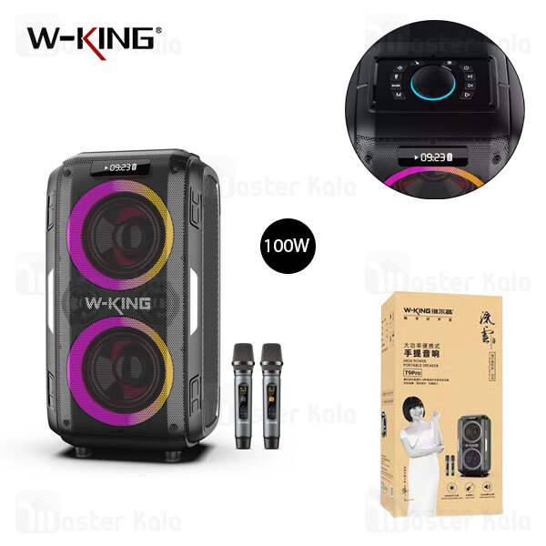 اسپیکر بلوتوث دبلیو کینگ W-King T9 Pro توان 120 رم و فلش خور با 2 میکروفون